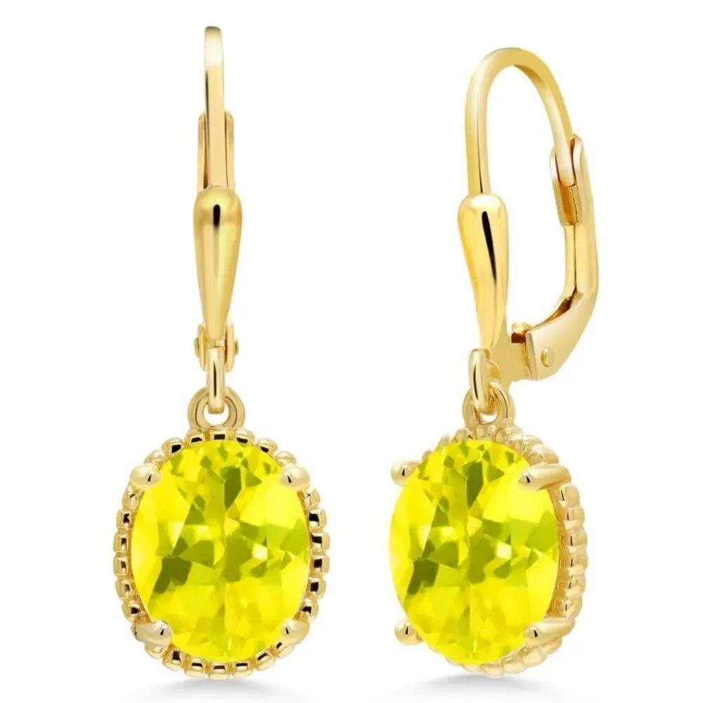 18K Yellow Gold 925 with 4.00 Cttw Canary Mystic Topaz Oval Leverback Earrings